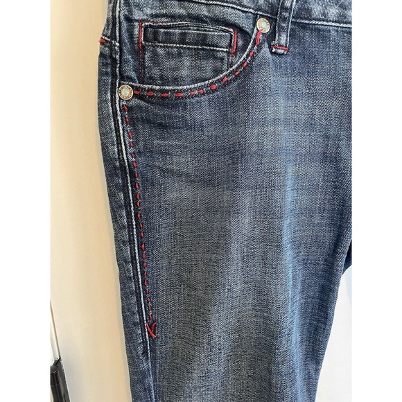 Antik Jeans Womens 29 (36x29) Embroidered Blue Denim Jeans Flap Pockets Bootcut - Picture 4 of 12